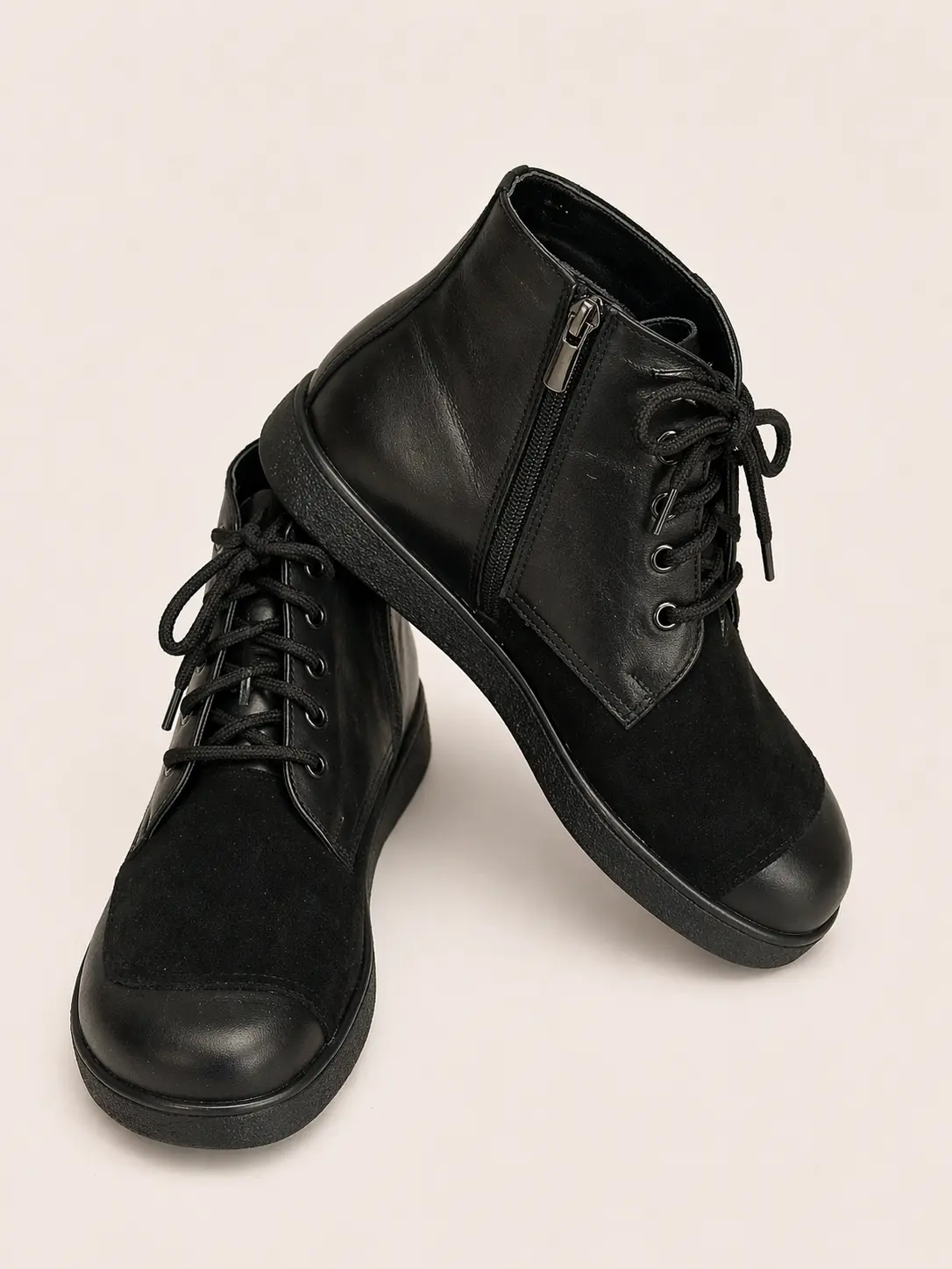 Black Leather Suede Ankle Boots