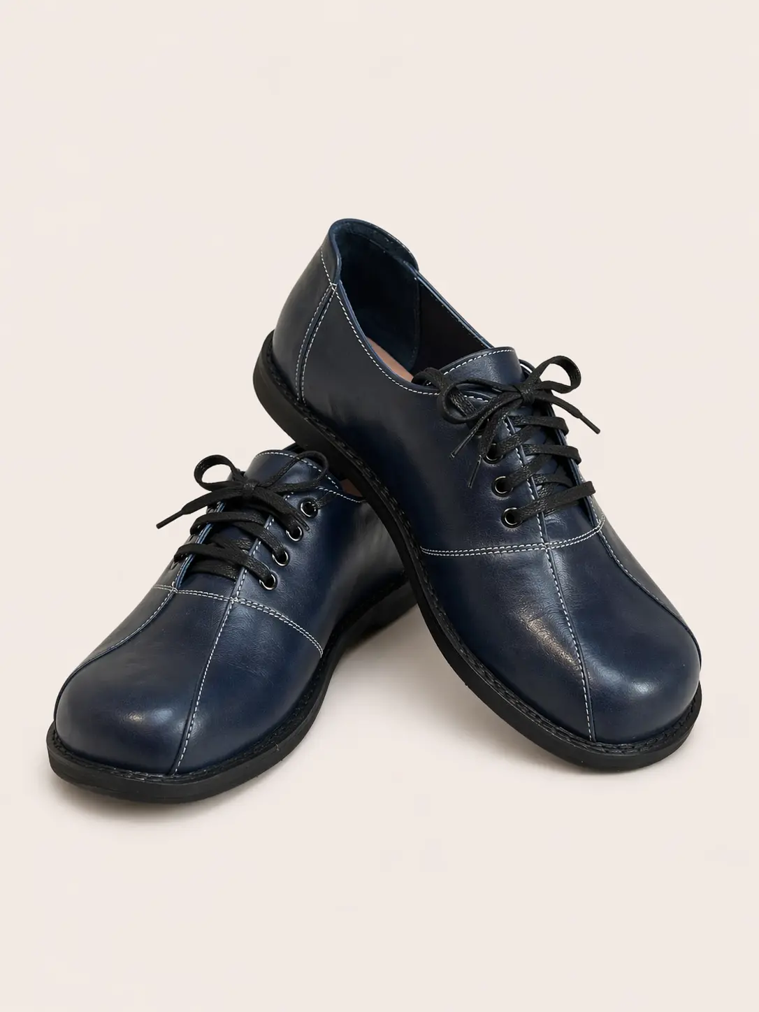 Navy Blue Leather Ergonomic Shoes